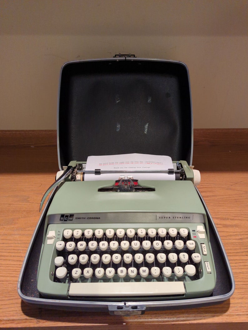 1969 Avocado Green Smith Corona Super Sterling portable typewriter with case image 1