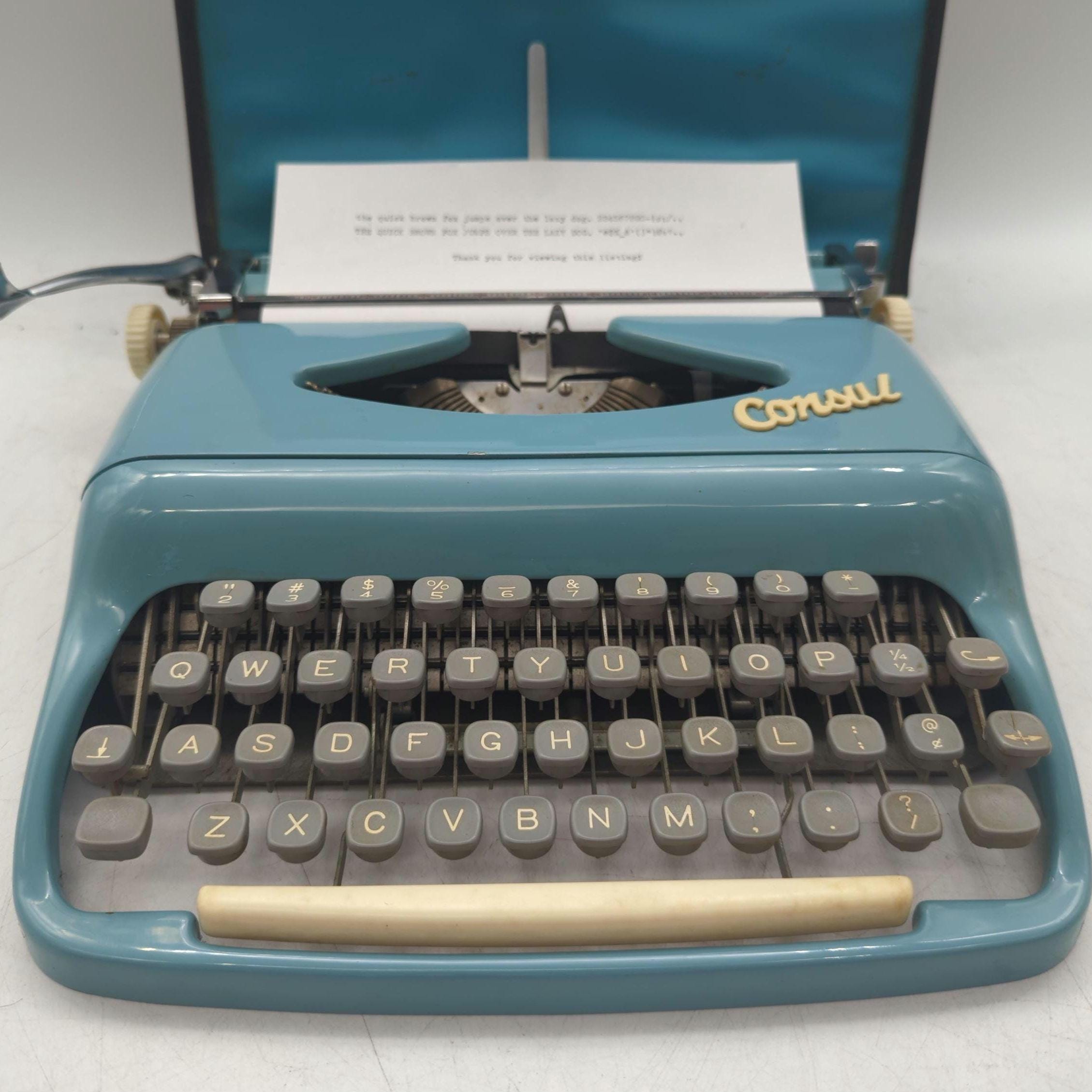 1968 Bright Turquoise Consul 232 Portable Manual Typewriter With