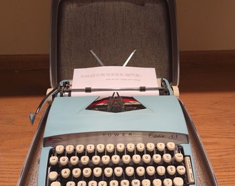 1960's Sky Blue Sears Citation 88 portable manual typewriter with case - Smith Corona clone