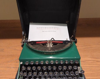 1930 Emerald and Kelly Green Remington Portable #3 typewriter with case
