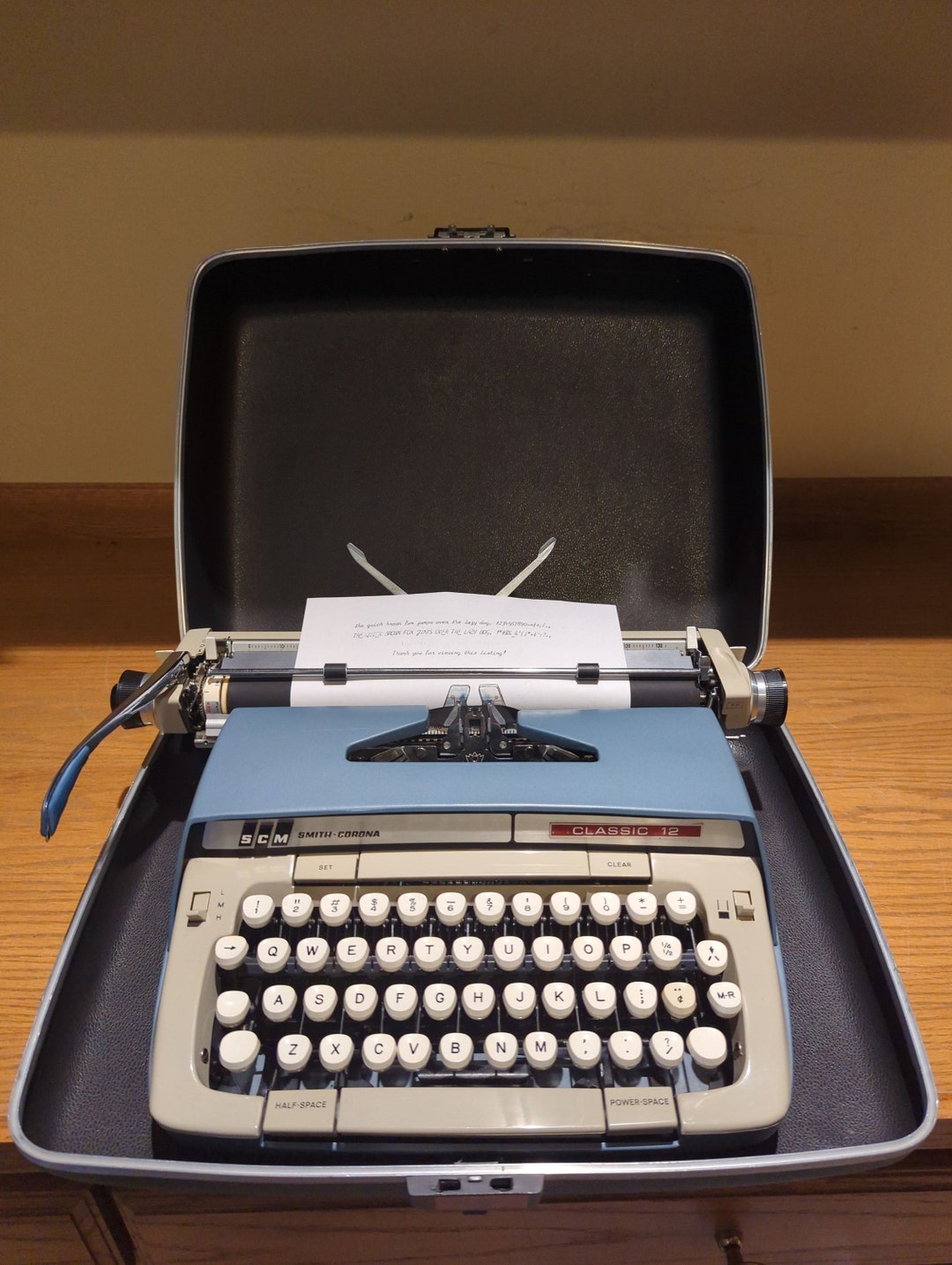 Cursive 1963 Blue Smith Corona Classic 12 Portable Typewriter Carrying ...
