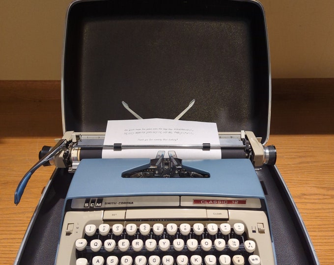 Cursive! 1963 Blue Smith Corona Classic 12 Portable Typewriter Carrying ...