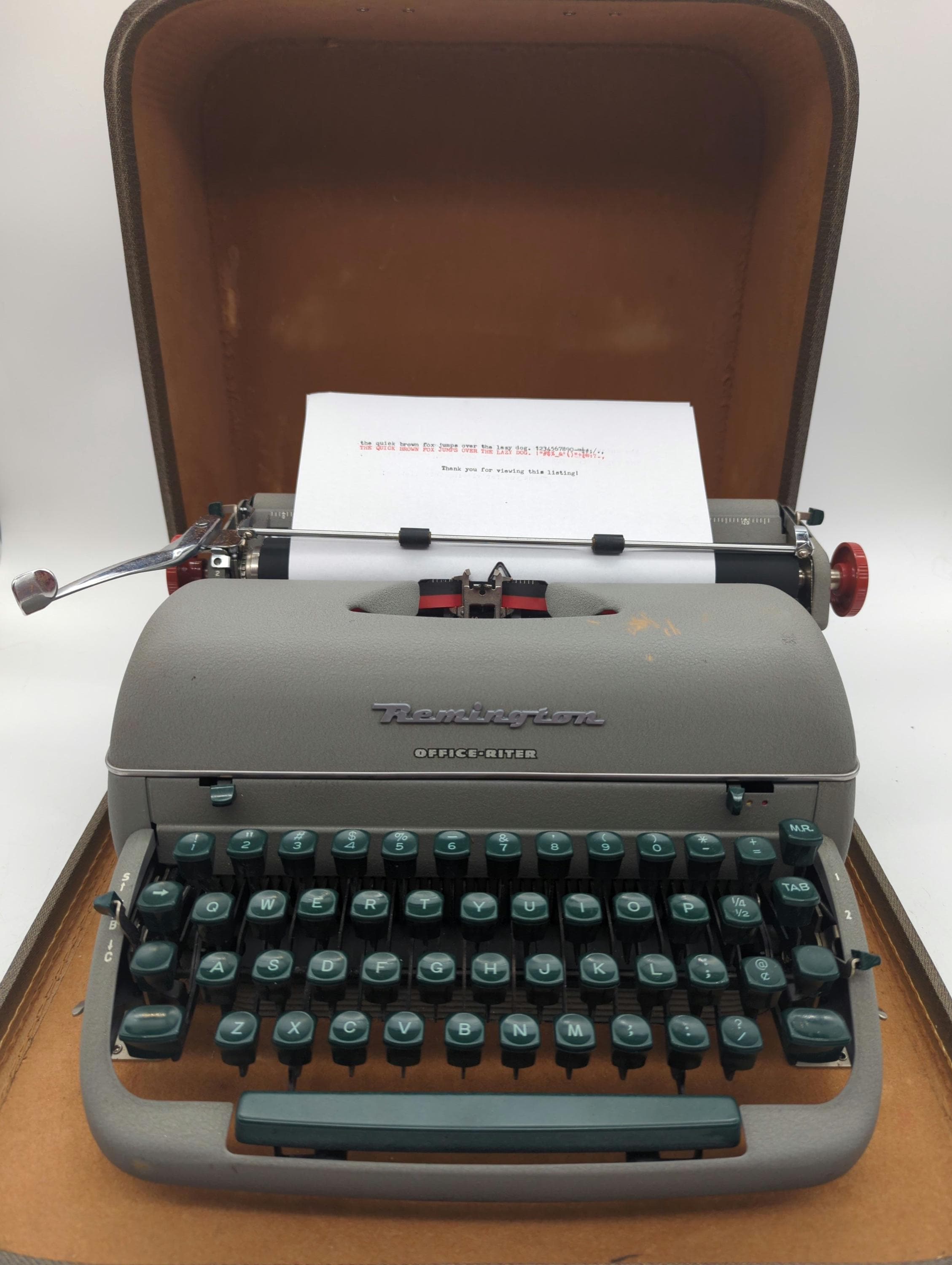 1957 Gray Remington Office-riter Portable Manual Typewriter With 