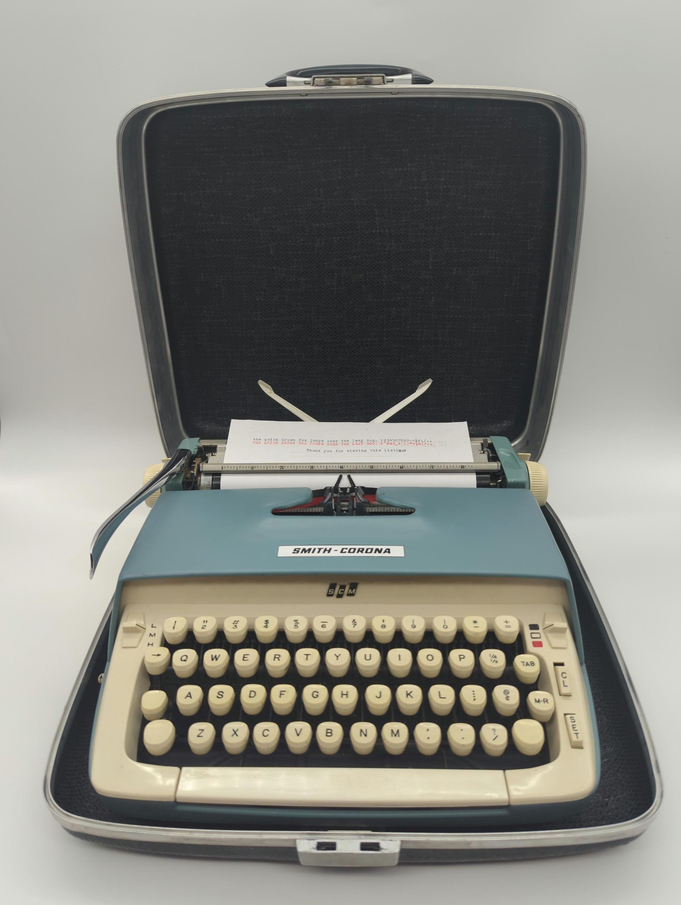 1960 Starmist Blue Smith Corona Galaxie Manual Portable Typewriter