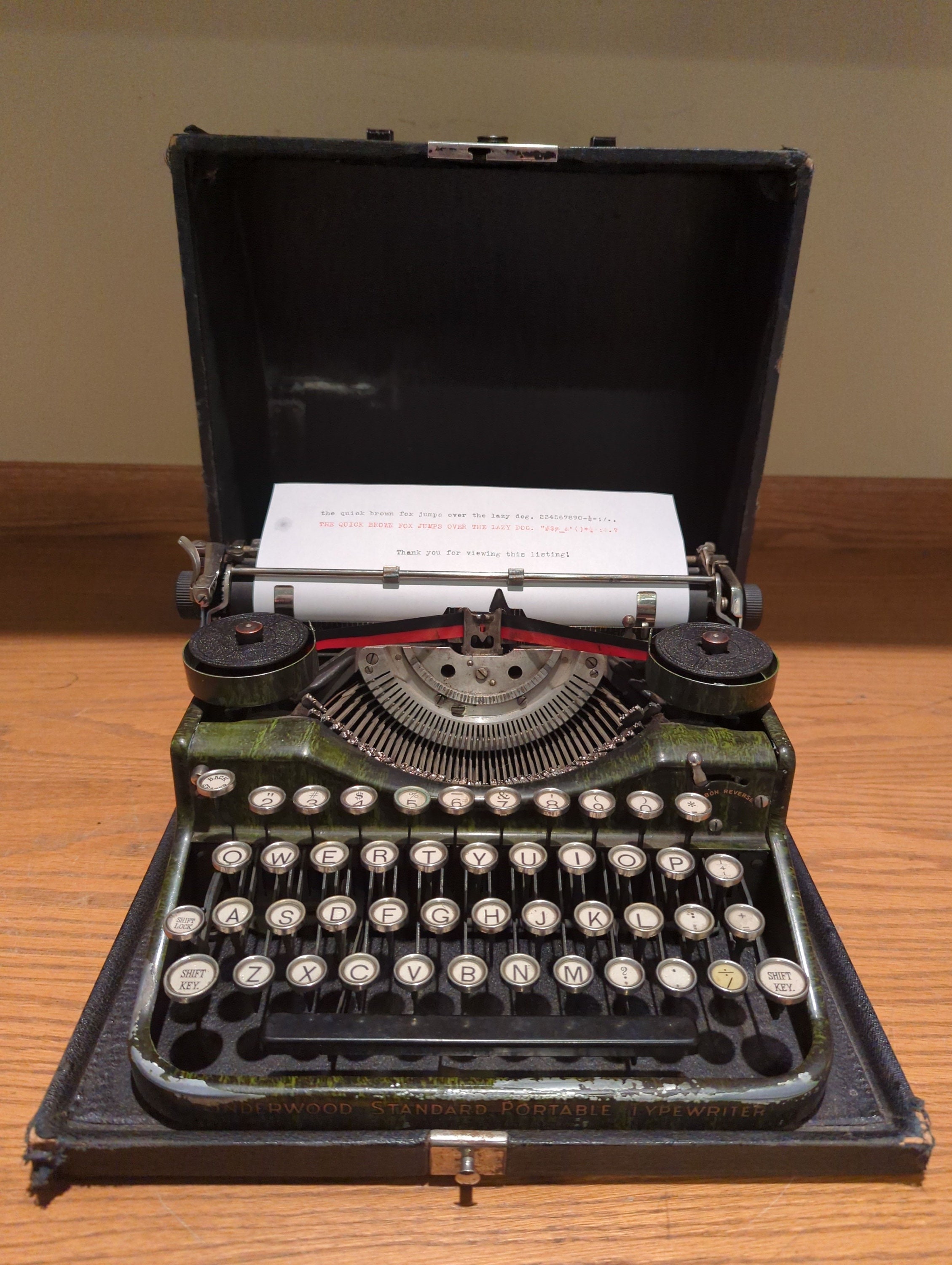1929 Green Wood Underwood 4 Bank Portable Manual Typewriter With 