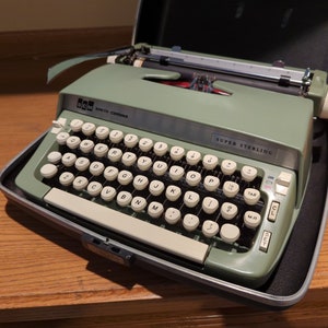 1969 Avocado Green Smith Corona Super Sterling portable typewriter with case image 5