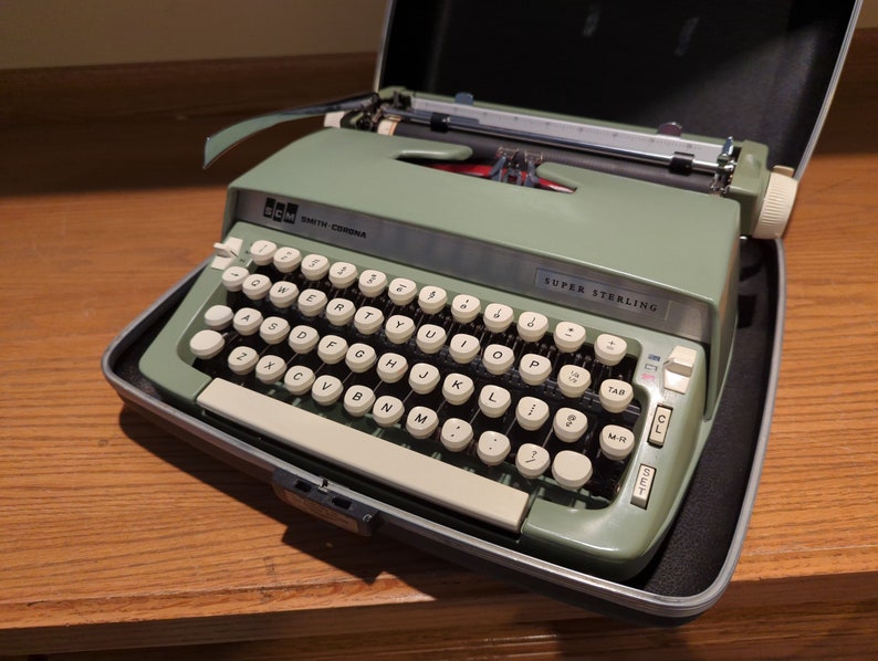 1969 Avocado Green Smith Corona Super Sterling portable typewriter with case image 5