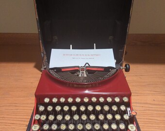 1930's Red Remington Portable #3 manual typewriter with case