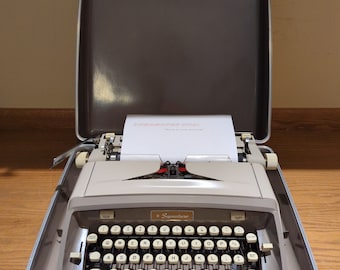 Cursive! 1964 Montgomery Wards Signature  500 portable manual typewriter with case - script typeface
