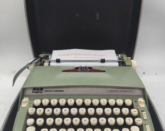 1967 Avocado Green Smith Corona Super Sterling portable typewriter with case