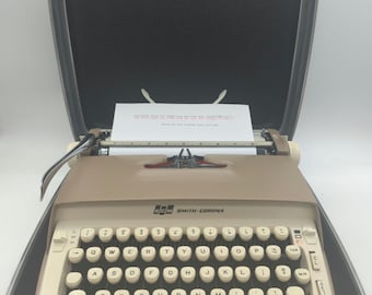 1964 Tan Smith Corona Galaxie manual portable typewriter with case