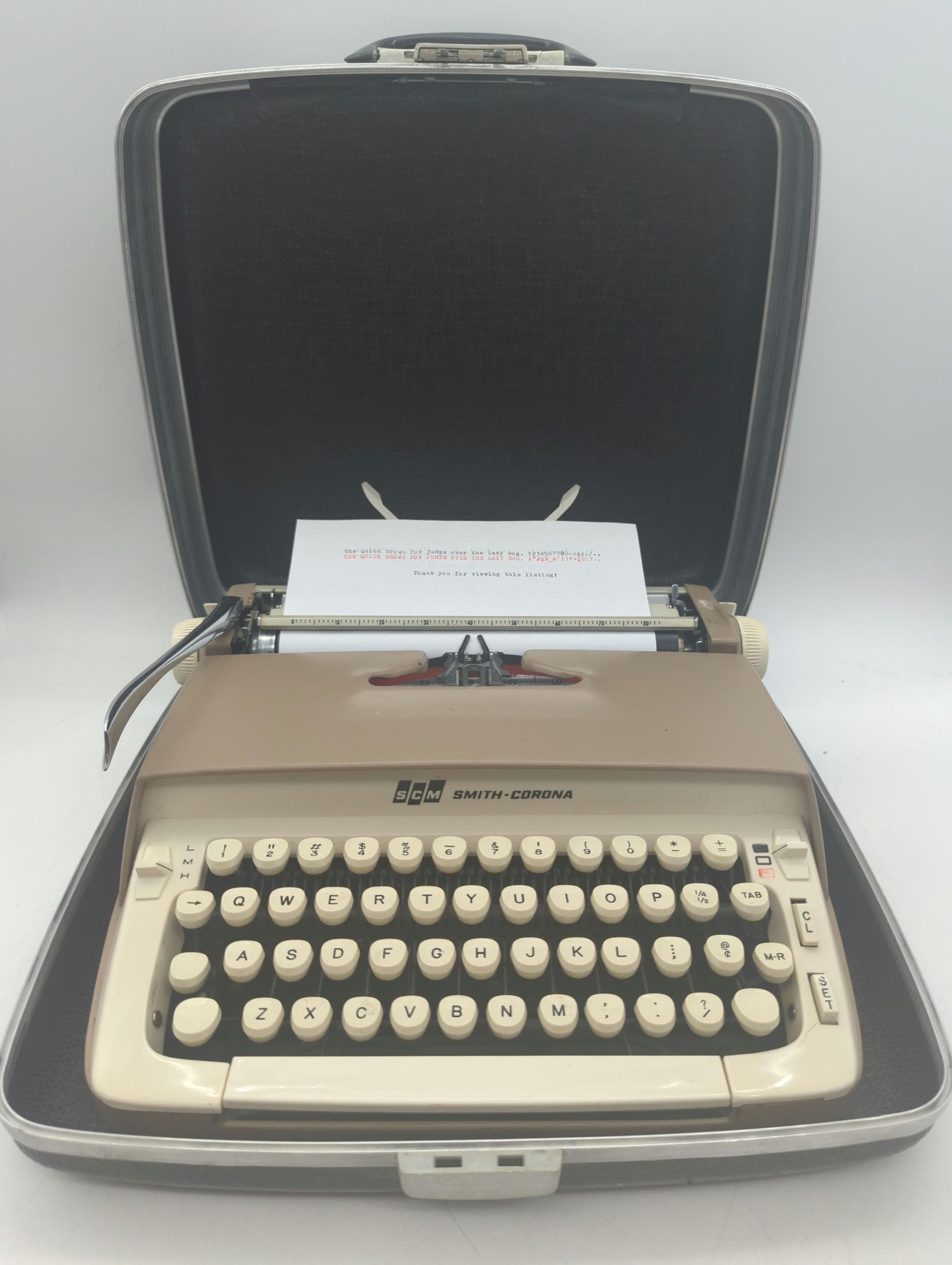 1964 Tan Smith Corona Galaxie Manual Portable Typewriter With Case