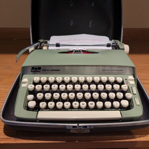 1969 Avocado Green Smith Corona Super Sterling portable typewriter with case image 2