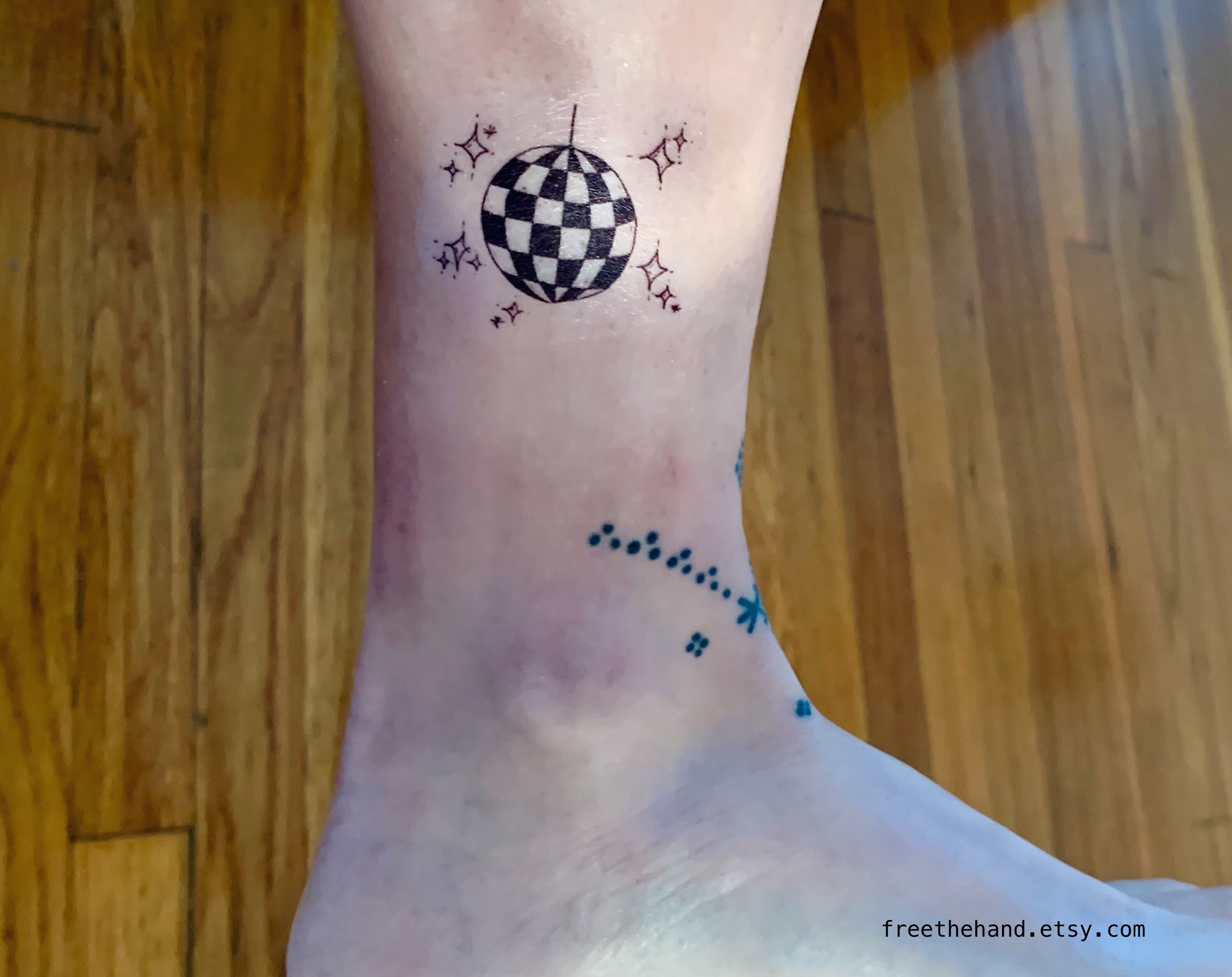 photo Checkerboard Tattoo Arm disco ball checkerboard temporary tattoo set of 2