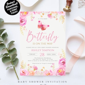 Editable Purple Butterfly Baby Shower Invitation Girl Butterfly Theme baby shower invite Printable template Instant Download
