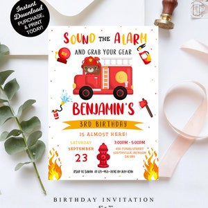 Firetruck Invitation, Fire truck Birthday Invitation, Firetruck Invitation, Editable Fire truck invitation, Printable Invitation
