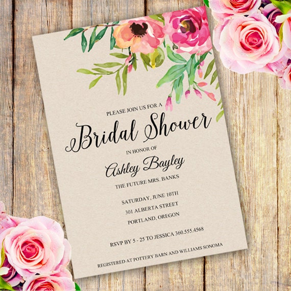 BRIDAL SHOWER Invitation Instant Download Watercolor Floral Etsy