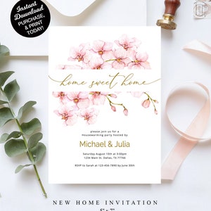 Housewarming Party Invitation, Orchid Home Sweet Home House Warming Invitation, Editable Printable Digital Housewarming Invite Template