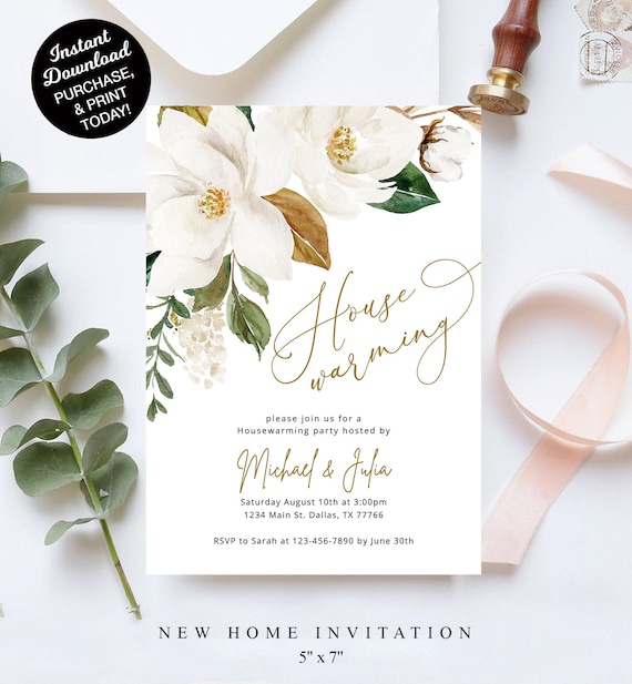 Lined Floral Housewarming Invitation Template Online Maker