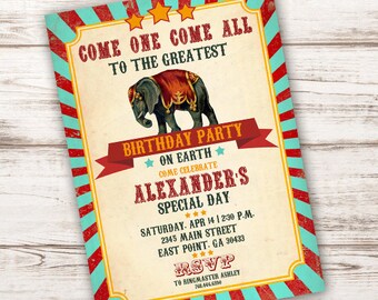 Vintage Circus Birthday Invitation, Circus Invitation, Birthday Circus Invitation, Carnival Circus, Instant download,Edit with Adobe Reader