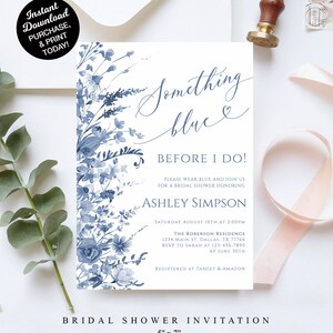Something Blue Before I do Bridal Shower Invitation Template, Vintage Botanical Bridal Shower Invite Victorian Blue Floral Wedding Shower