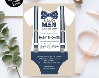 Little Man Baby Shower Invitation, Little Man Invitation, Suspenders ...