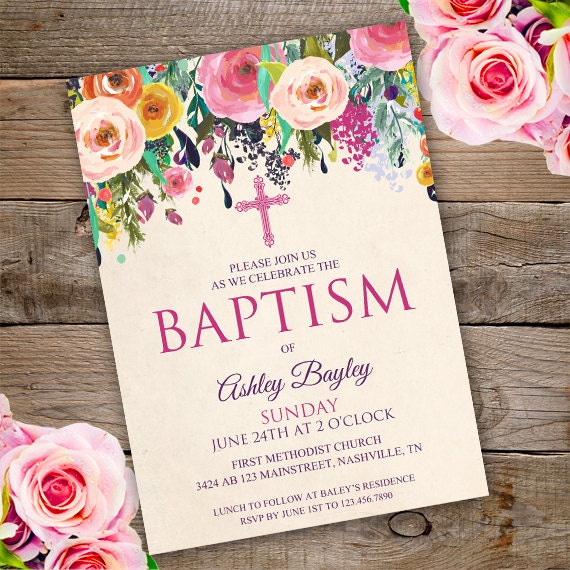 Floral Baptism Invitation. Flower Baptism Invitation For any Etsy