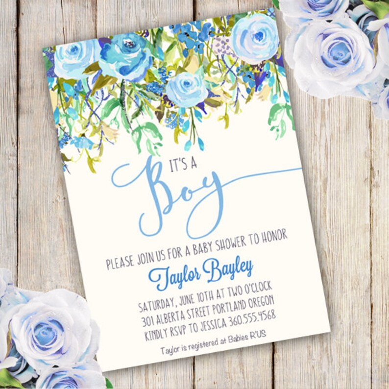 Whimsical Boy Baby Shower Invitation, Boy Baby Shower Invite, Baby Shower, Floral Baby Shower