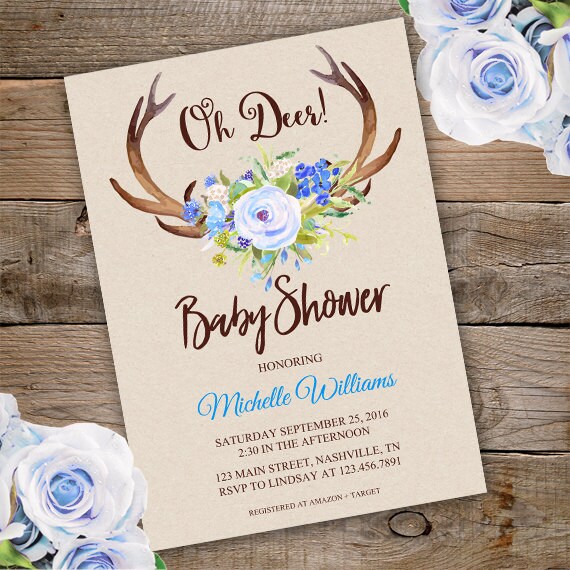 antler baby shower invitations