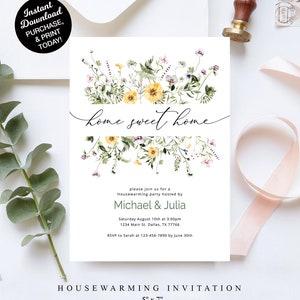 Housewarming Party Invitation, Floral Home Sweet Home House Warming Invitation, Editable Printable Digital Housewarming Invite Template&lt;