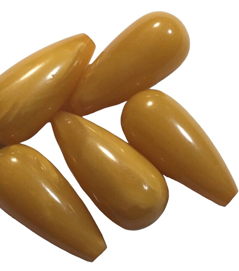 19 mm Vintage Bakelite Marbled Yellow Teardrop Bead image 2