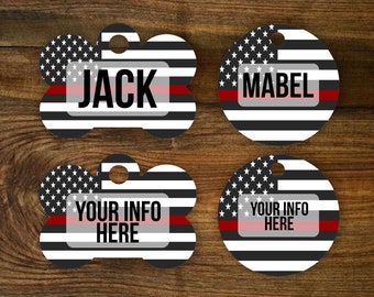 Red Line Flag Dog Tag Double Sided - Customized Dog Tag - Custom Dog Tag - Personalized Dog Tag - Fire Dog Tag - Custom Tag - Red Line