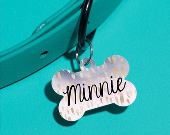 Gold Foil Speckle Dog Tag Double Sided - Faux Marble Customized Dog ID Tag - Custom Pet Tag - Personalized Dog Tag - Dog Tag - Custom ID Tag
