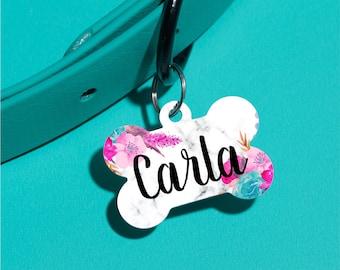 Marble Floral Dog Tag Double Sided - Floral - Spring Customized Dog ID Tag - Custom Pet Tag - Personalized Dog Tag - Dog Tag Custom ID Tag