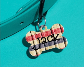 Jack's Flag ID Tag - Faux Wood Flag - Pet Tag Double Sided - Patriotic Dog Tag - Custom Dog Tag - Dog Tags - Red White and Blue Pet Tag