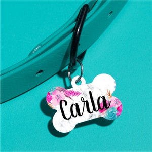 Marble Floral Dog Tag Double Sided - Floral - Spring Customized Dog ID Tag - Custom Pet Tag - Personalized Dog Tag - Dog Tag Custom ID Tag