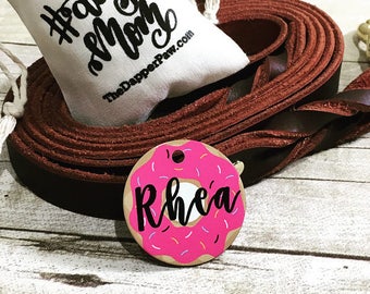 Pink Donut Dog Tag Double Sided - Custom Dog Tag - Custom Dog Tag - Personalized Tag - Monogrammed Dog Tag - Donut Doughnut pet ID tag