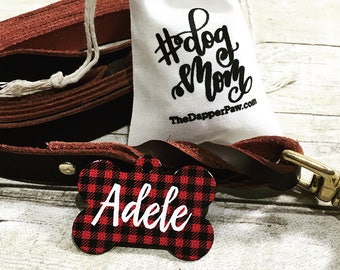 Small Red Buffalo Plaid Dog Tag Double Sided - Customized Dog Tag - Custom Dog Tag  Personalized Dog Tag  Monogrammed Dog Tag  Custom ID Tag