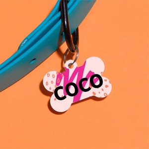 Pink Scribble Dog Tag Double Sided - Pet Tag - Spring Customized Dog ID Tag - Custom Tag - Personalized Dog Tag - Dog Tag Custom ID Tag Pink