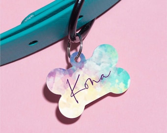 Kona Watercolor - Pet Tag Double Sided - Tie Dye - Customized Dog Tag - Custom Dog Tag - Personalized Dog Tag - Pink and Blue Dog Tag Custom