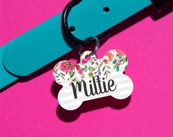 Waterfall Floral Dog Tag Double Sided - Customized Dog Tag - Custom Dog Tag - Personalized Dog Tag - Monogrammed Dog Tag - Custom Tag PT1083
