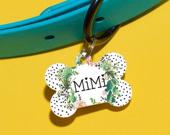 Cactus Floral Dog Tag Double Sided - Cacti - Spring Customized Dog ID Tag - Custom Pet Tag - Personalized Dog Tag - Dog Tag Custom ID Tag