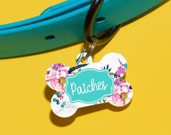 Bright Feather Floral Dog Tag Double Sided - Customized Dog Tag  Custom Dog Tag  Personalized Dog Tag  Monogrammed Dog Tag  Custom Tag P1087