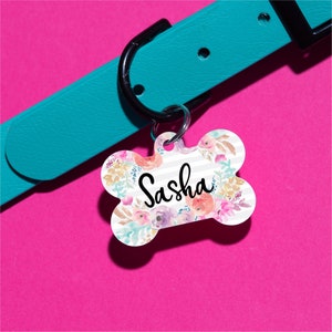 Pastel Floral Dog Tag Double Sided - Floral - Spring Customized Dog ID Tag - Custom Pet Tag - Personalized Dog Tag - Dog Tag Custom ID Tag