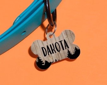 Forest Silhouette Dog Tag Double Sided - Customized Dog Tag - Custom Dog Tag - Personalized Dog Tag - Monogrammed Dog Tag - Custom ID Tag
