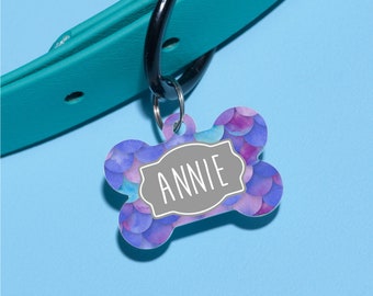 Mermaid Purple Dog Tag Double Sided - Customized Dog Tag - Custom Dog Tag - Personalized Dog Tag - Monogrammed Dog Tag - Custom Tag Mermaid