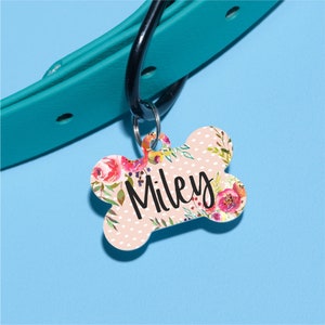 Rosie Floral Dog Tag Double Sided Customized Dog Tag  Custom Dog Tag Floral tag Personalized Dog Tag Monogrammed Dog Tag  Custom Tag PT1084