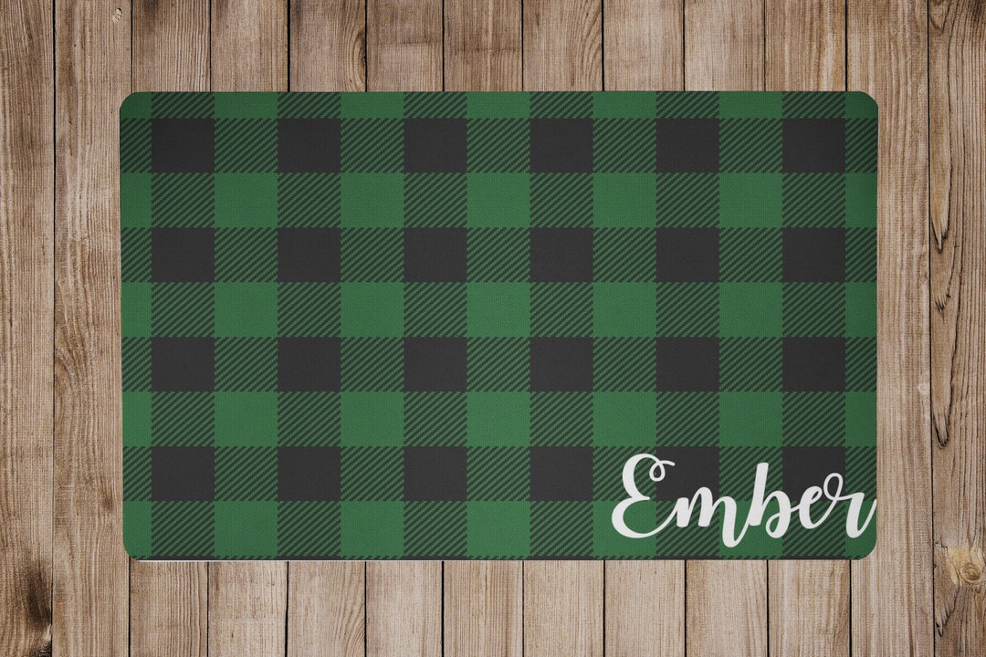 Green and Black Plaid Pet Placemat Dog Food Mat Dog Placemat Petmat Cat