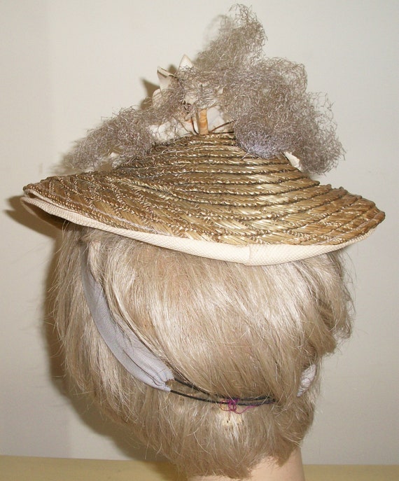 Vintage 40's Straw Tilt Hat - image 3