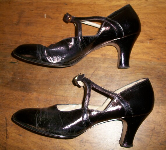 Antique Black 1920's Strap Shoes